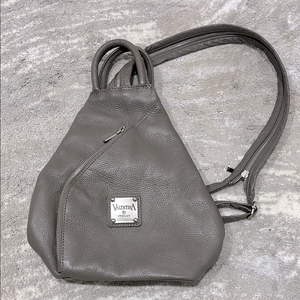 Valentina Italia small soft leather backpack. Shoulder use too! Putty gray.